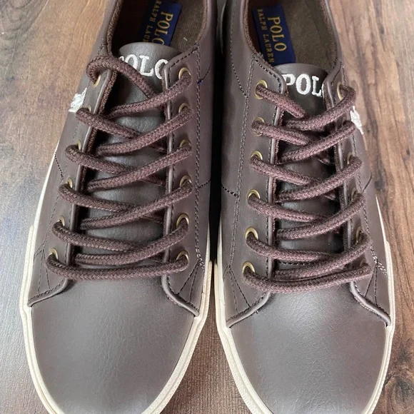 NWOT Polo Ralph Lauren Scholar Faux Leather Brown Sneakers Size 5.5 - Picture 5 of 7